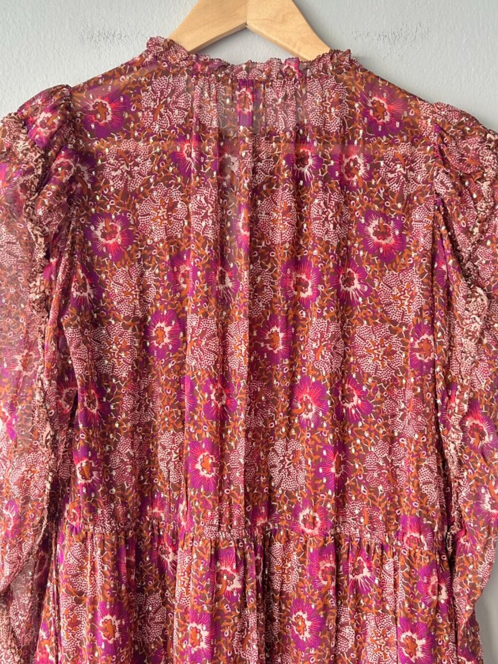 Ulla Johnson Alessandra Silk Lurex Floral Tiered Midi Dress Long Sleeves Size 6 - Picture 6 of 9